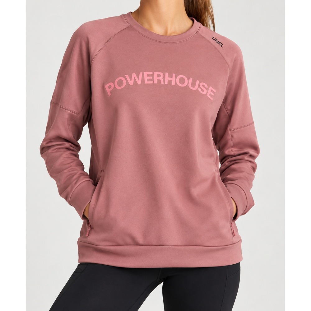 UNRL Powerhouse Performance Crewneck Sweatshirt Mauve Pink M Athleisure